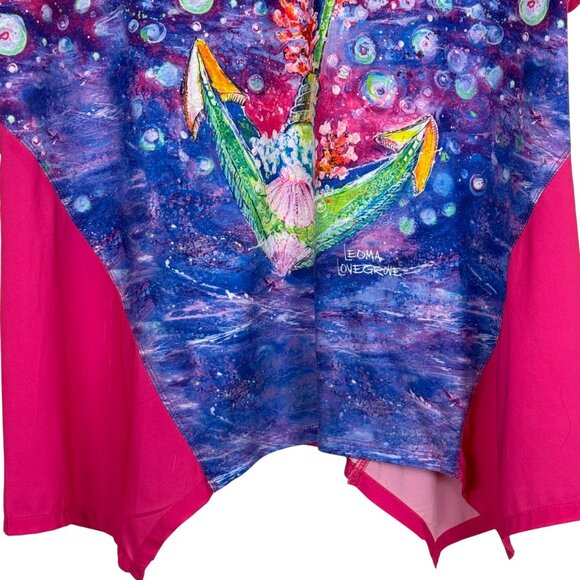 Leoma Lovegrove Womens V-Neck Top Sz XL Anchor Artwork Asymmetrical Hem - Picture 3 of 9